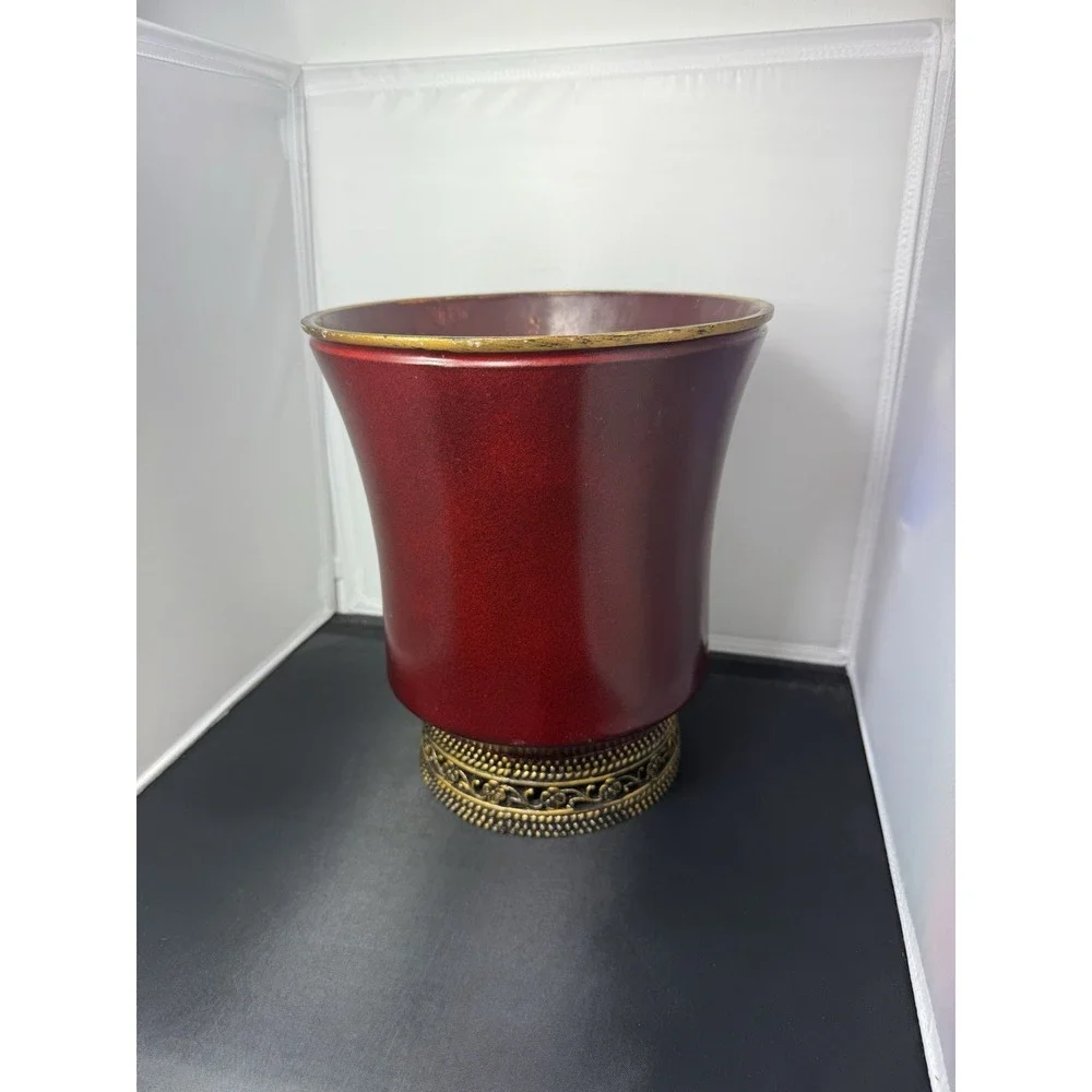 Vintage Style Mahogany Gold Elegant Waste Basket Bathroom Bin Resin 10